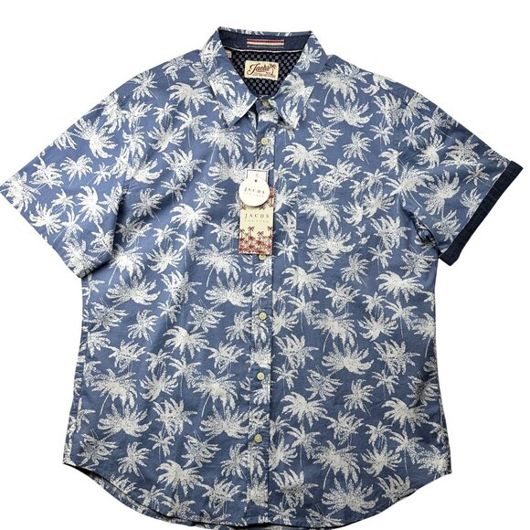 Mens Jachs NY Palm Tree Print Short Sleeve Button-Down Shirt Size L Blue Casual - Picture 10 of 16
